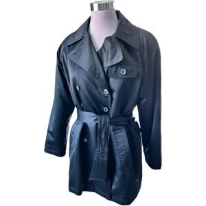 EUC Black Satin Double Breasted Raincoat with Warm Removable Liner Size Medium
